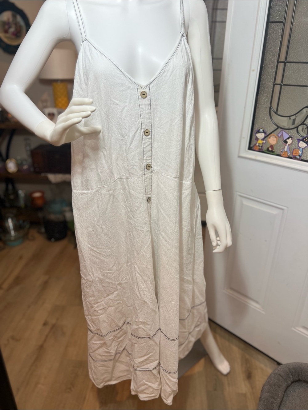 BloomChic Women's White Button-Front Dress with adjustable straps n pockets